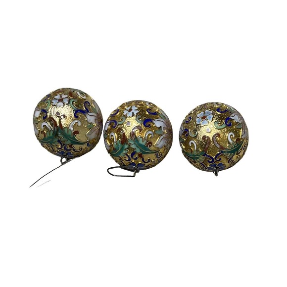 Lillian Vernon Cloisonné Ornaments Set of 3 Ball Gold Enamel Floral Vintage 1.5" - Picture 8 of 9